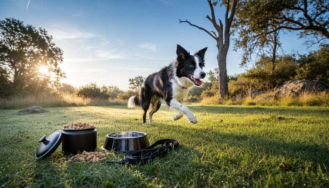 Actieve hond buiten met supplementen