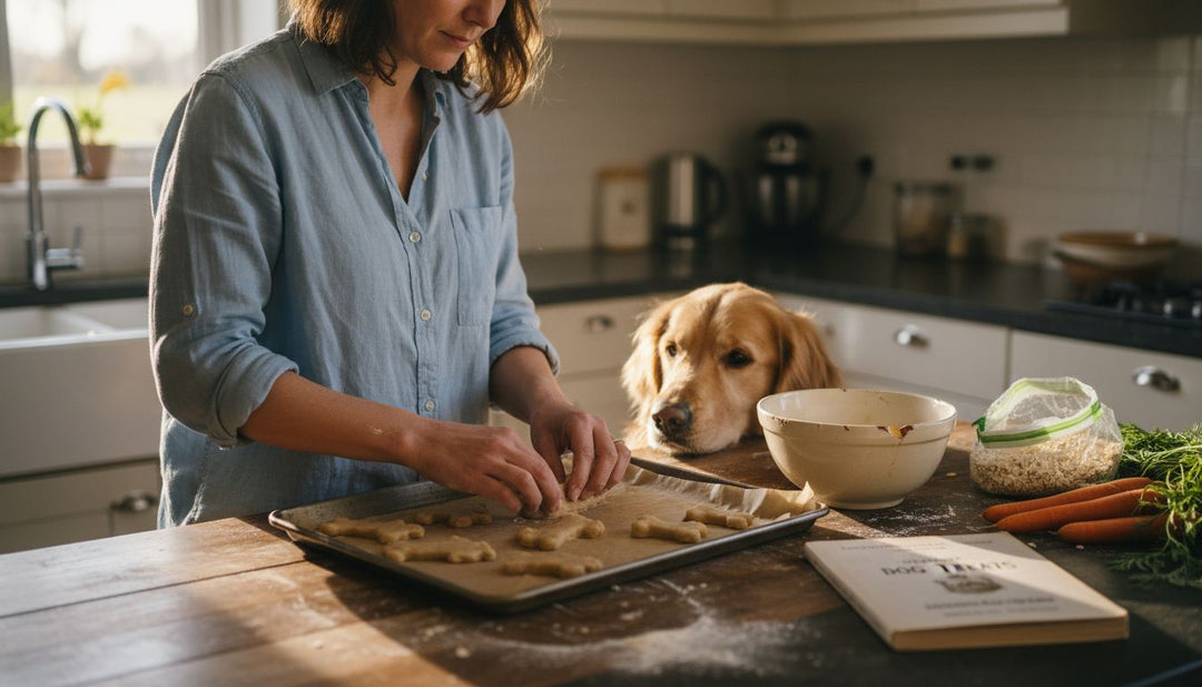 Making homemade dog snacks in kitchen