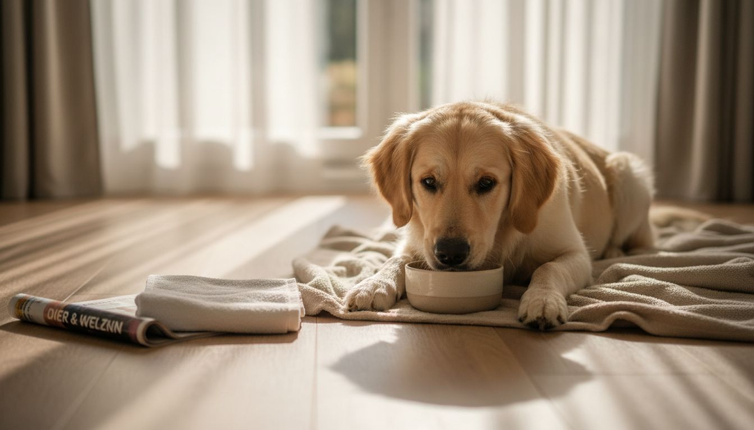 Na zijn operatie krijgt de herstellende hond extra voedingssupplementen om sneller aan te sterken.
