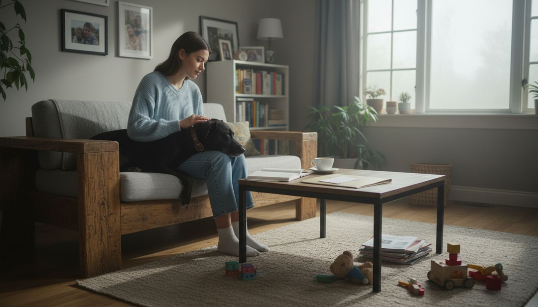 Vrouw bekijkt advies over voedingssupplementen voor haar hond