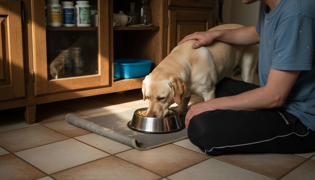 Onze labrador krijgt hondenbrokken waar we extra supplementen aan toevoegen.