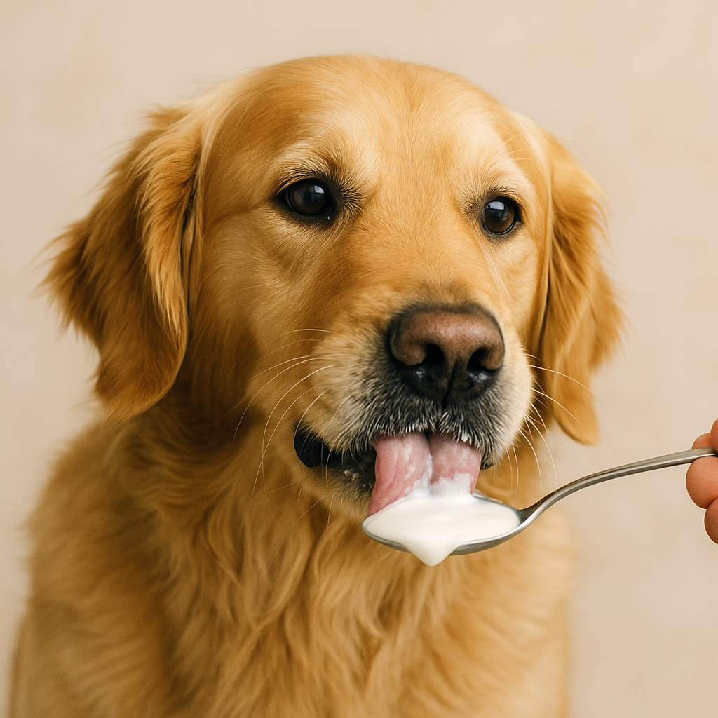 hond eet yoghurt