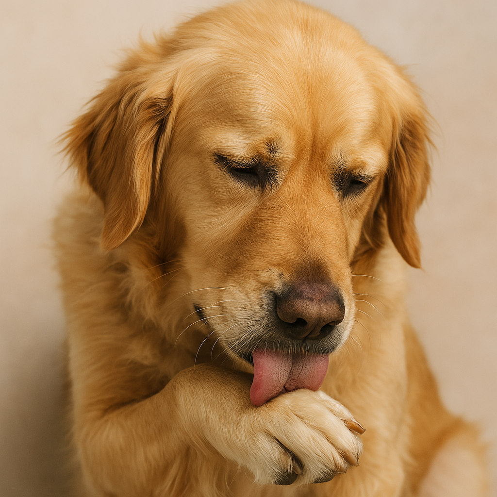 hond likt aan zijn poot