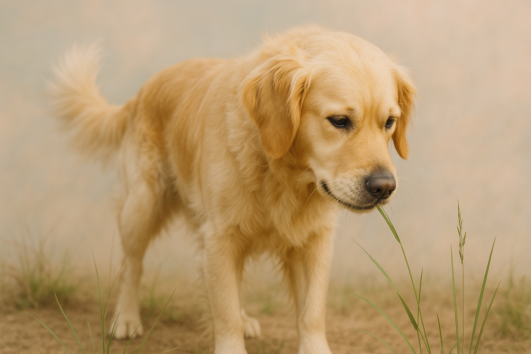 hond eet wat gras