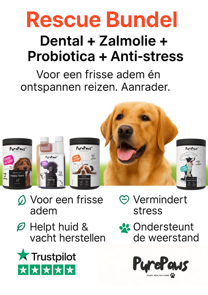 Rescue bundel Pure Paws- Dental, Zalmolie, Probiotica, Anti-stress